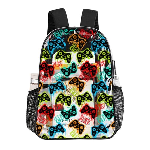 Game Machine Style Clear Backpack See Through Boys Backpacks for School, Transparent Backpack for College Workplace, Waterproof Heavy Clear Book Bag, Back to School Gift4