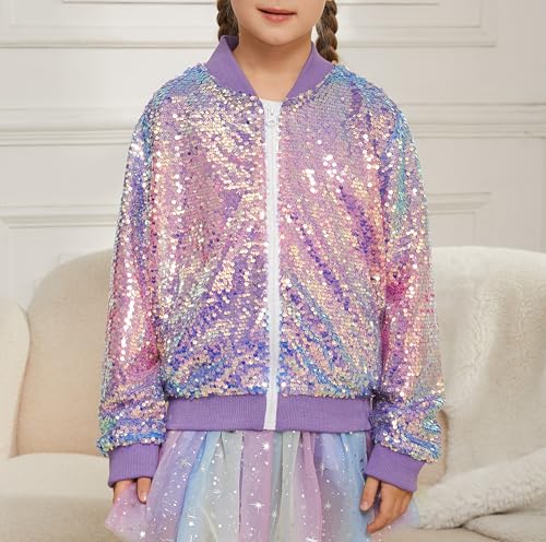 Image of Girls Sequin Bomber Jacket Sparkly Bomber Zipper Outfit 5-12T
