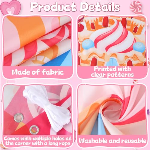 Image of 4Pcs Sweet Candy Party Decorations Candy Door Covers Sweet Hanging Banner Backdrop Candys Themed Party Land Store Porch Sign Colorful Runner Rug Background Photo Prop for Baby Shower Birthday Supplies
