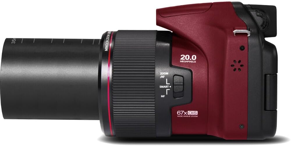 MINOLTA MN67Z 20 MP / 1080P FHD Bridge Digital Camera w/67x Optical Zoom (Red) Bundle with 32GB Memory Card + Camara Bag + Cleaning Kit + Vlogging Tripod + Accessories