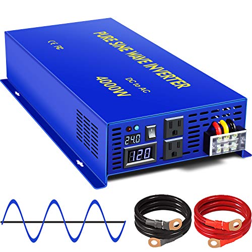 XYZ INVT 4000W Pure Sine Wave Inverter 24V to 110V 120V AC Car Power Inverter Peak Power 8000W with LED Display Dual AC Outlets for RV Truck Boat