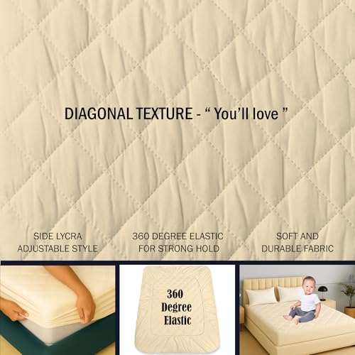 Image of TAG 24 Waterproof Cotton Quilted Mattress Protector Breathable Hypoallergenic Noiseless Ultra Soft Fitted Bed Cover with Elastic Skirting 72x72 inch (72x72 inch | 6x6 ft, Off White)