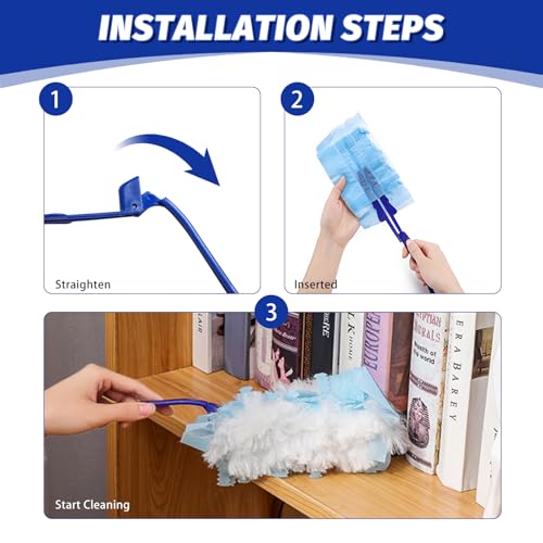 Image of Extender Duster Mop Handle Compatible with Duster Refill,Replacement Duster Handles,Extended Handle,Adjustable Length Handles only (3, Blue)
