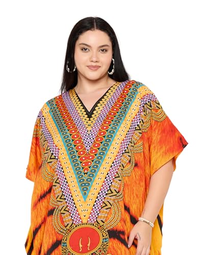Image of Gypsie Blu Women Plus Size Kaftan Dress Beach Cover Up Maxi Dresses for Women, V-Neck Kimono Sleeve 1X-3X