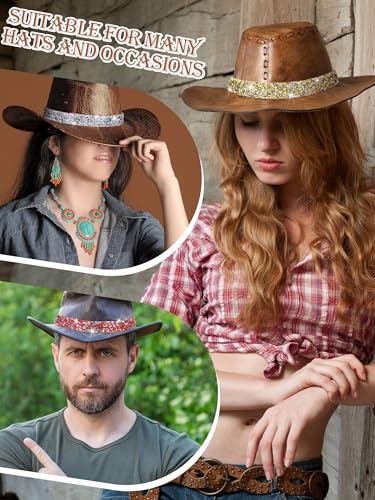 Image of XunYee 8 Pcs Rhinestone Cowboy Hat Bands for Women Adjustable Western Diamond Bling Hat Belt for Men Cowgirl Panama Straw Cap