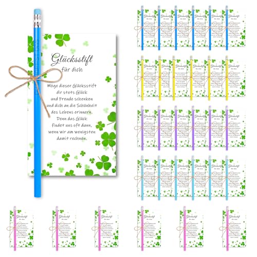 30 Sets Glücksstift Bleistifte mit Glückskarte-Du Schaffst Das Holzbleistifte Set HB Bleistift Dreikant Mehrfarbig Glücksbringer Prüfung Graphitstift für Schreibhilfe von Schule (Du Schaffst Das)