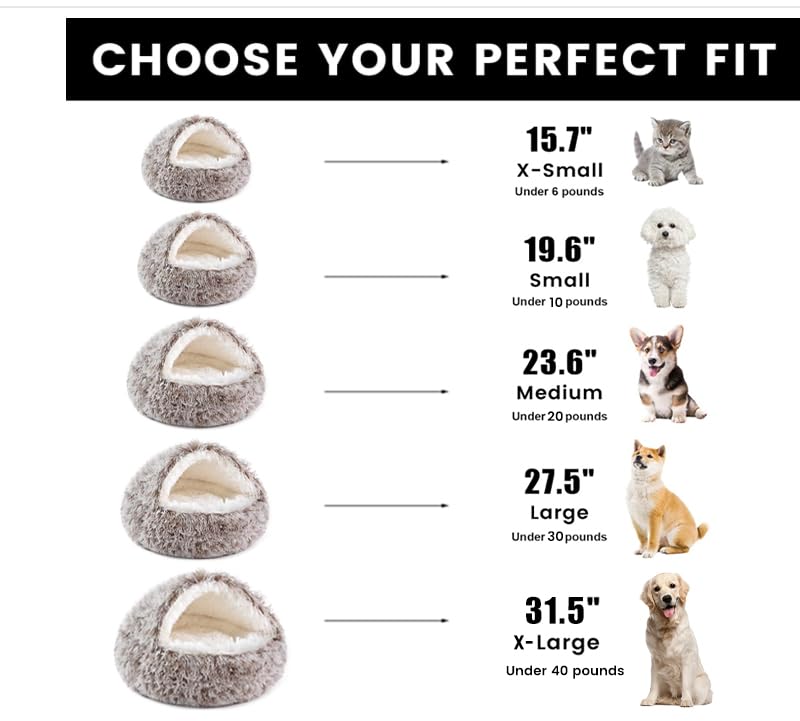 NOYAL Round Hooded Donut Dog Bed for Small & Medium Pets - Plush Fluffy Anti-Anxiety Cat Cave Bed with Cover - Image 5