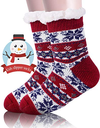 Image of MOGGEI Girls Slipper Fuzzy Socks Kids Boys Fluffy Fleece Lined Warm Plush Sherpa Winter Child Home Socks