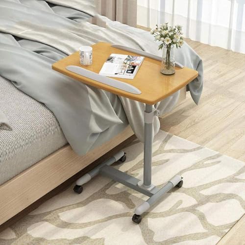 Escritorio de pie de altura ajustable con puertos USB, ruedas bloqueables y diseño plegable para uso en casa y mesita de noche
