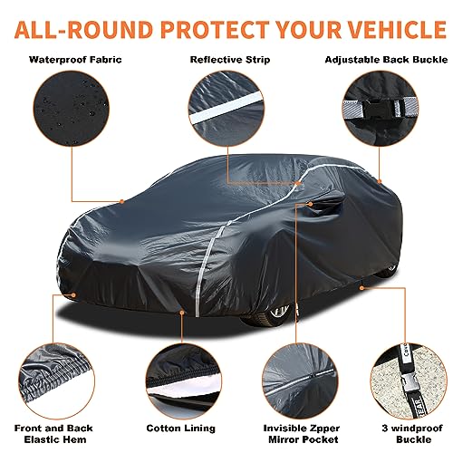 Image of Coverado 6 Layers Car Cover Waterproof All Weather, Soft Cotton Lined Coupe Cover, Outdoor Heavy Duty Car Covers Rain Snow UV Hail Protection, Full Covers Universal Fit for Sports Car (173 inch-182 inch)
