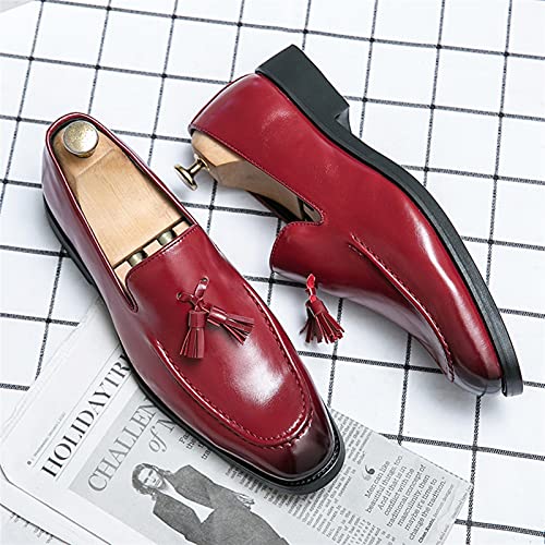 Easy to Put and Remove Smoking Loafer Shoes for Men Tassel Square Burnished Toe Loafer Shoes Vegan Leather Flat Heel Lightweight Flexible Resistant Casual Slip On for All Occasions (Color : Rojo, Si3