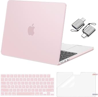 MOSISO Compatible with MacBook Air 13 inch Case M5 2026 M4 M3 M2 2025-2022 | A3449 A3240 A3113 A2681, Hard Shell&Keyboard Cover&Screen Film&Type C for MacBook Air 13.6 inch Case, Baby Pink