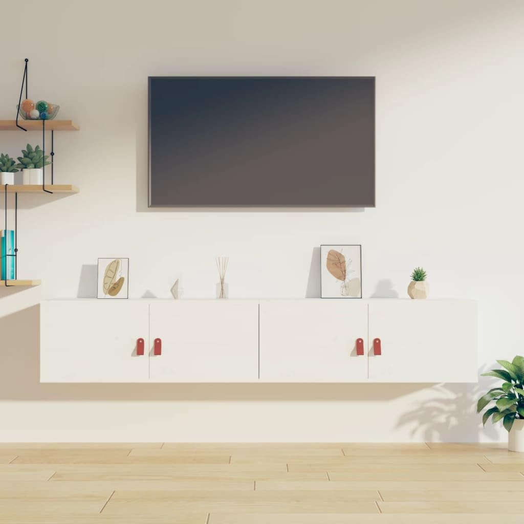 Étagère en pin pour salon et cuisine meuble suspendu blanc lot de 2