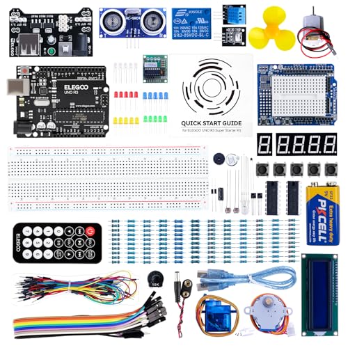 ELEGOO Conjunto Medio De Iniciación Compatible Con Arduino IDE Con Tutorial En Español Y Conjunto De Relé De 5V, Modulo De Fuente De Alimentación, Servomotor, UNO R3 Placa De Desarrollo De Prototipos