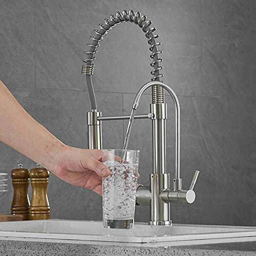 Filtre de cuisine robinets avec eau froide et chaude rotatif pour évier moderne brossé - 4