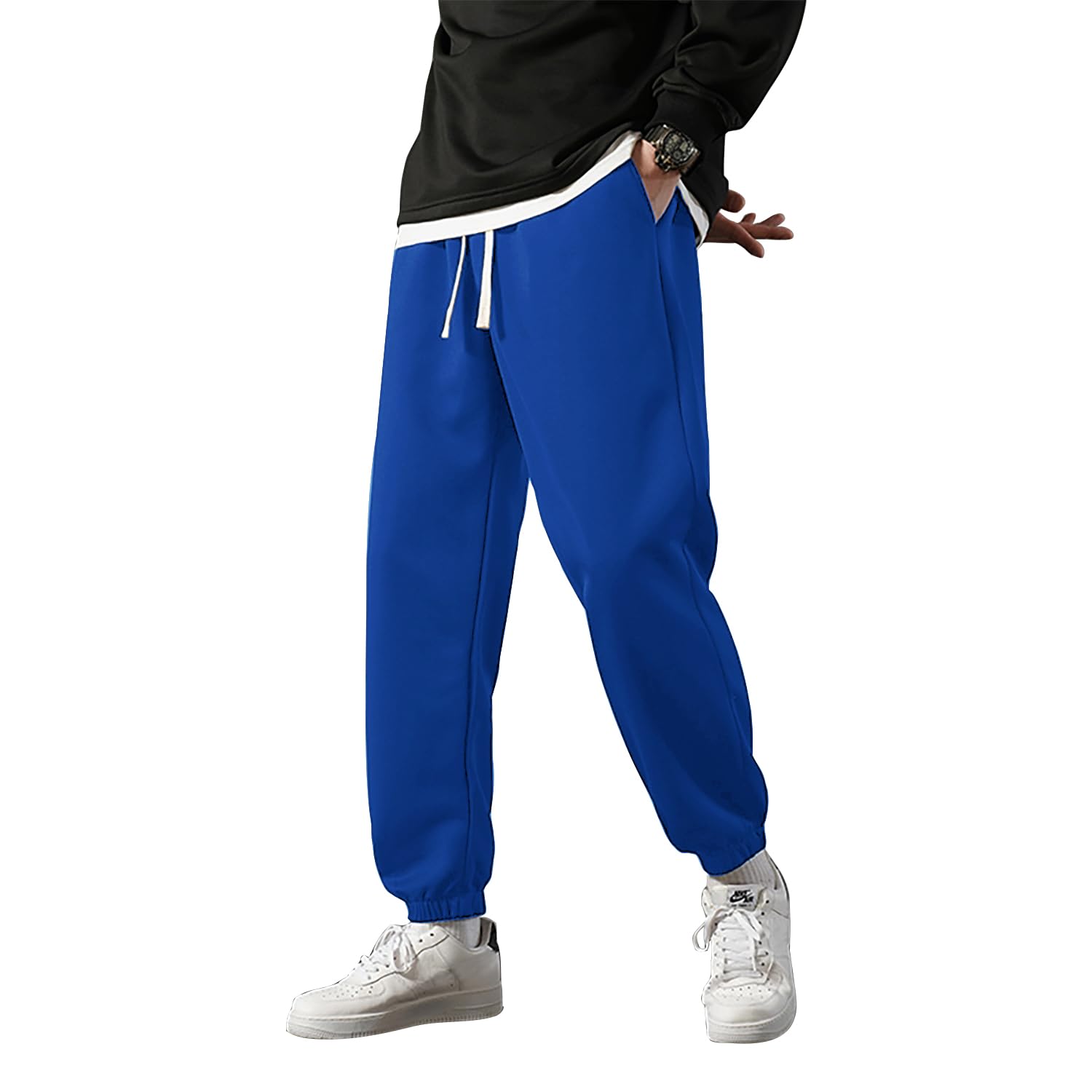 Marine Royal Men's Sweatpants, Drawstring Waist Running Fitness Jogging Pants