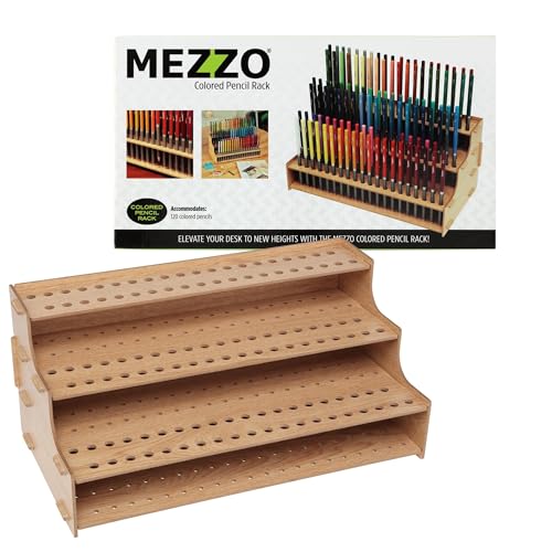 Image of HG Art Concepts Mezzo Artist Studio Colored Pencil Holder - Desktop Color Pencil Organizer, Easy Assembly Upright Storage Rack for 120 Pencils, 3 /8 inch Diameter Holes w /Point Rest, Woodgrain Laminate