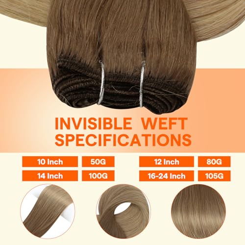 Image of Full Shine Weft Hair Extensions 14 Inch 100G Ombre Blonde Remy Human Hair | Straight Weft, Sew In Hair Extensions, Ombre Dark Blonde To Light Blonde, Remy Human Hair, Natural Daily Styling