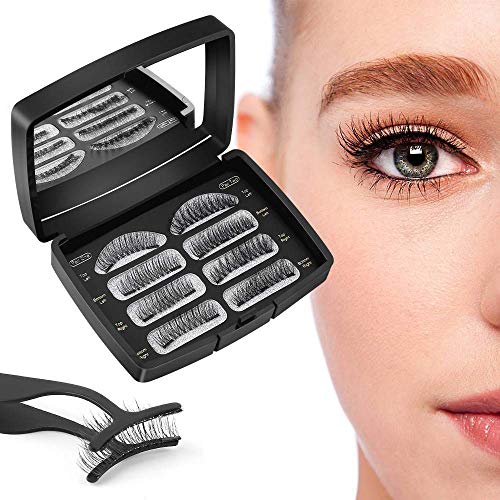 Preisvergleich Produktbild Magnetische Wimpern,3D Künstliche Wimpern Set, Wiederverwendbare Dual Magnetic False Eyelashes mit Hilfspinzette + Wimpernbürste + Aufbewahrungskiste, 2 Paar 8 Stück