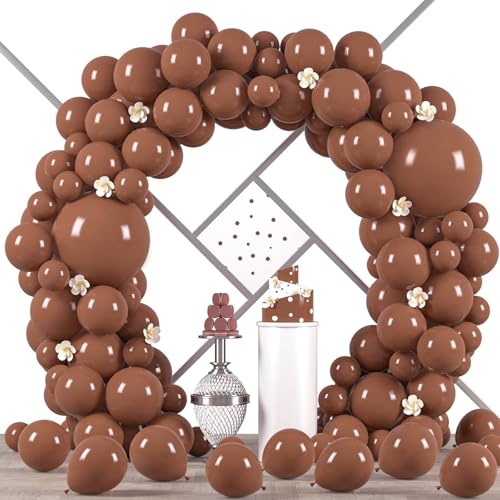 Image of Voircoloria 90pack Coffee Balloons Different Size 18 /12 /10 /5 Inch Coffee Balloon Garland Arch Kit for Graduation, Wedding, Birthday, Thanksgiving Day Party, Baby Shower, Anniversary Party Decorations