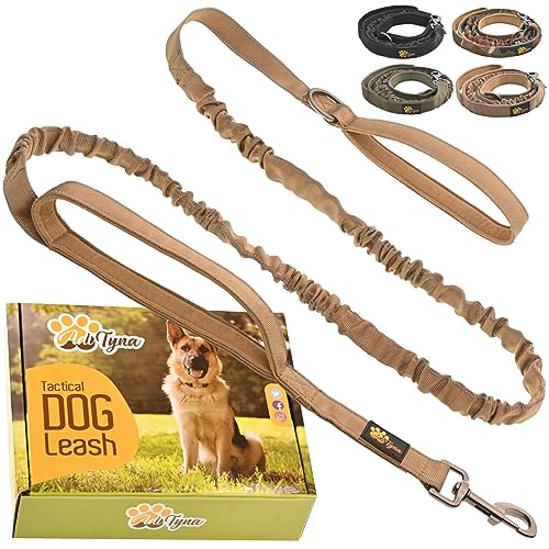 ADITYNA Tactical Bungee Dog Leash 6ft-7.5ft - Shock Absorbing Lead with 2 Padded Handles, Metal Clasp, Car Seatbelt - Heavy Duty No Pull for Medium, Large & XL Breeds