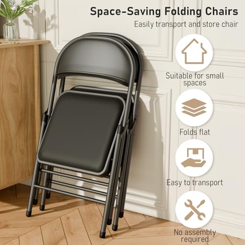 6 Pack Black Folding Chairs with Padded Cushion and Back for Outside Portable Stackable Commercial Foldable Chairs with Steel Frame for Events Office Wedding Party, 350lbs Capacity - Image 7