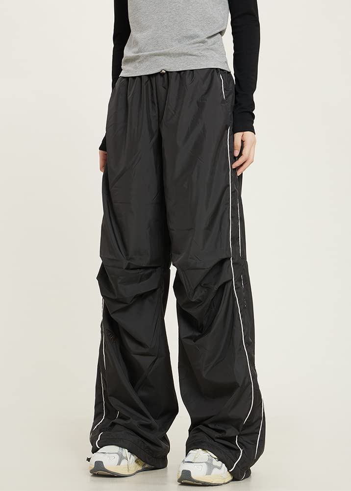 ORANDESIGNE Damen Parachute Hosen Y2k Hosen Baggy Cargohose Fallschirmhose Teenager Y2K Weites Bein Track Pants Vintage Baggy Hosen für Frauen 90er Streetwear Freizeithose Sweathose