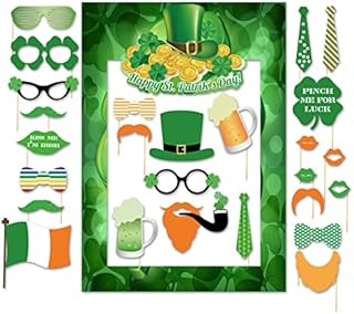 SWSATYW St. Patrick's Day Lucky Irish Party Photo Booth Props Supplies Decoration with Card Frame(Pack of 28)