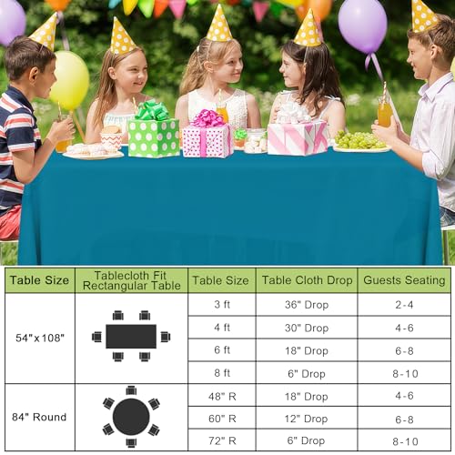 Image of Smiry Disposable Table Cloth 3 Pack, 84 Inch Round Waterproof Plastic Tablecloth, Decorative Round Table Covers for Party, Birthday, Picnic, Aqua