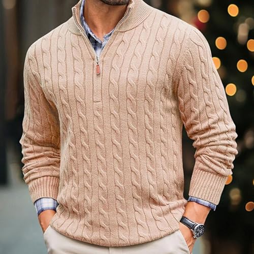 Men's Quarter Zip Sweater Slim Fit Casual Knitted Turtleneck Pullover Mock Neck Casual Sweater2