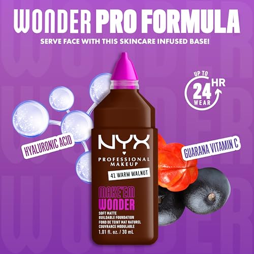 NYX PROFESSIONAL MAKEUP Make 'Em Wonder Liquid Foundation, 24HR Foundation Makeup With A Soft Matte Finish, Buildable Full Coverage - 41 Warm Walnut - image 4