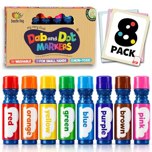 DOODLE HOG Washable Dot Markers for Toddlers 1-3 Years, 8 Colors Bingo Markers, Paint...