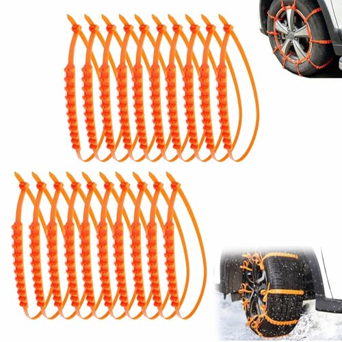 Cadena de Nieve para Coche, 20 Piezas Cadenas Antideslizantes para Neumáticos de Nieve, Cadenas de Emergencia para Coche, Cadena de Seguridad Ajustables, Antideslizantes