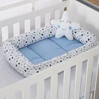 Ninho Redutor de Berço com Almofada Para Bebê Algodão 2 pcs Estrela Azul