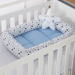 Ninho Redutor de Berço com Almofada Para Bebê Algodão 2 pcs Estrela Azul