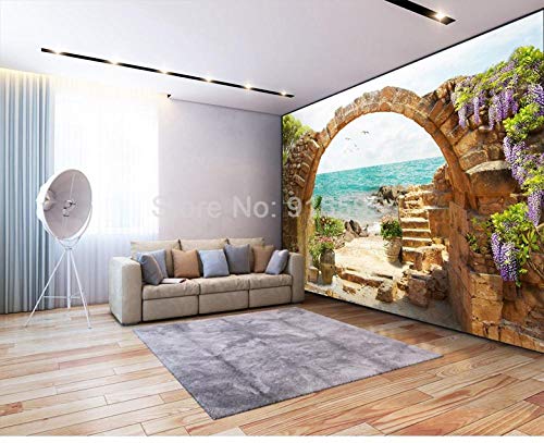 Papier peint 3D effet trompe l'oeil arche pierre pour agrandir le salon - 4