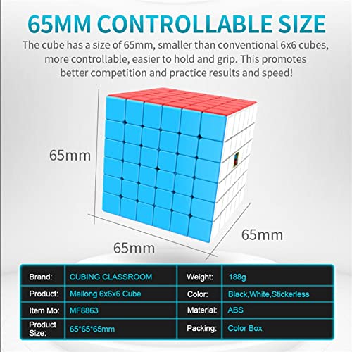 D ETERNAL Moyu Meilong 6 6X6 High Speed Stickerless Magic Puzzle Cube Toy,Multicolor (Mfjs 6X6), Kid