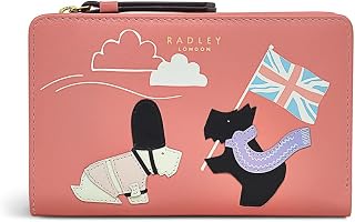 London On Parade Medium Bifold Purse for Women, Made from Pink Leather with Appliqué Scottie Dog Royal Parade Scene, Purse with Press Stud Fastening & 10 Interior Card Slots