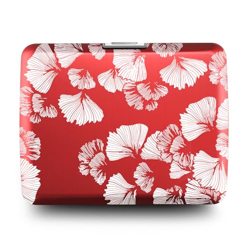 Image of OGON -DESIGNS- Aluminum wallet, Large capacity with metal lock, RFID Protection against fraud and demagnetization, model Smart Case OSLO Large (Engraving Ginkgo)