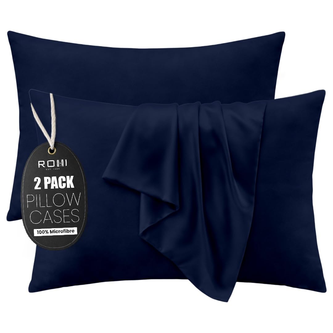 Rohi Microfibre Navy Pillowcases 2 Pack – Soft & Smooth Envelope Closure Pillow Covers – Fade Resistant & Breathable Pillows Cases – Standard Size (50x75 cm)