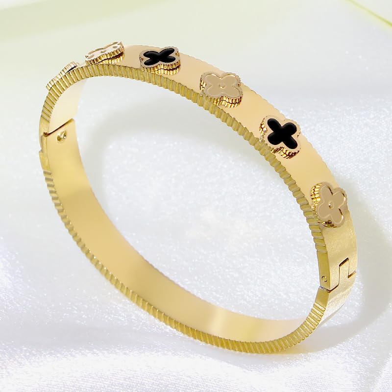 18K Gold Plated Lucky Clover Bracelet for Women Four Leaf Bangle Bracelets Trendy Jewelry Gifts for Women - Image 6