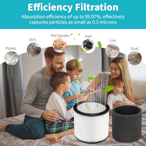 Image of Replacement Filter For Shop Vac Filters 90304 90350 90333 Wet Dry Shop Vac Filter, for Most Wet /Dry Vacuum Cleaners 5 Gallon and Above (2 Replacement Filter + 2 Lids + 4 Foam Sleeve Filters)