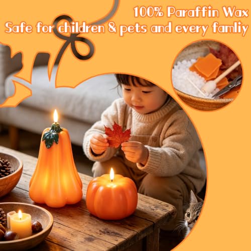 Image of Wondise Fall Decorations Flameless Wax Pumpkin Candles with Remote Timer