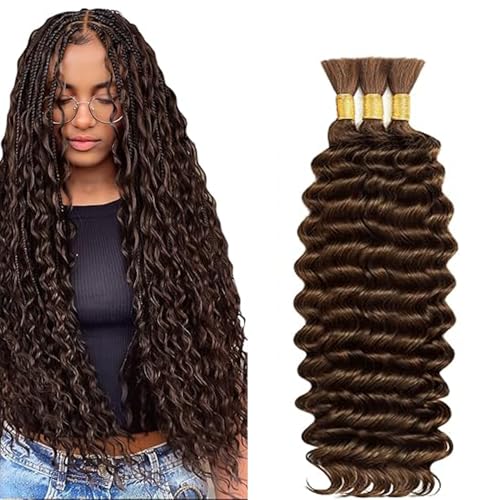 Hxxcoup Human Braiding Hair for Boho Braids Deep Wave Bulk Total 150g 3 Bundles 14 14 14 Inch Human Hair Extension Capelli Umani Naturali Unprocessed No Weft #4 Chocolate Brown for Women Hxxcoup Human Braiding Hair for Boho Braids Deep Wave Bulk Total 150g 3 Bundles 14 14 14 Inch Human Hair Extension Capelli Umani Naturali Unprocessed No Weft #4 Chocolate Brown for Women