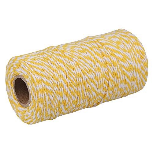Image of jijAcraft Yellow and White Twine String, 328 Feet Christmas Bakers Cotton String, 2MM Heavy Duty Packing Twine for DIY Crafts, Christmas Decoration, Gift Wrapping, Craft Wrapping (Pack of 2)
