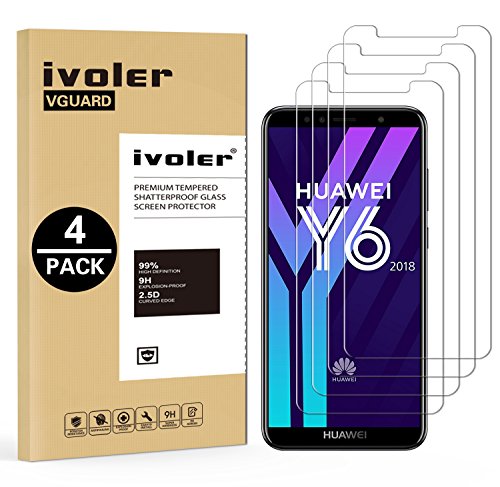 ivoler [4 Unidades] Protector de Pantalla para Huawei Y6 2018 / Huawei Honor 7A, Cristal Vidrio Templado Premium