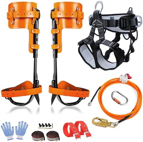 Tree Climbing Gearļ¼Tree Climbing Spikes, Tree Climbing Gear with Adjustable Climbing Straps and Steel Core Flip Line, Rock Climbing Kit with Triple Lock Lanyard Adjuster