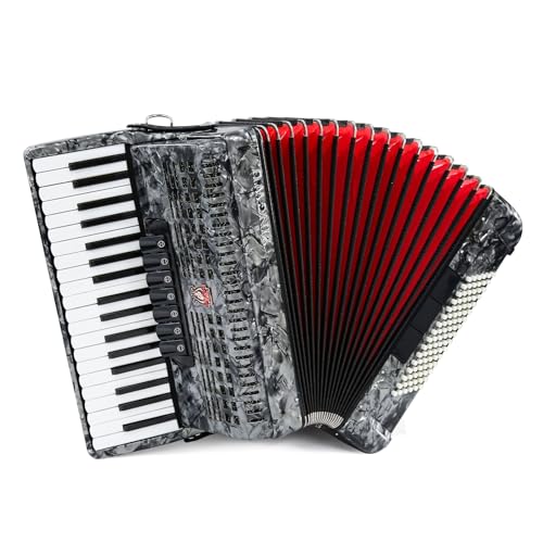 Accordion, 37 Keys 96 Bass Professional Accordion for Beginners and Advanced Players with Backpack and Strap (Gray)