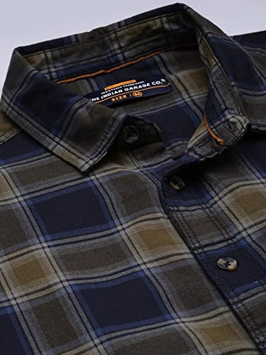 Image of THE INDIAN GARAGE CO Men Slim Fit Checkered Full Sleeves Cutaway Collar Cotton Casual Shirt