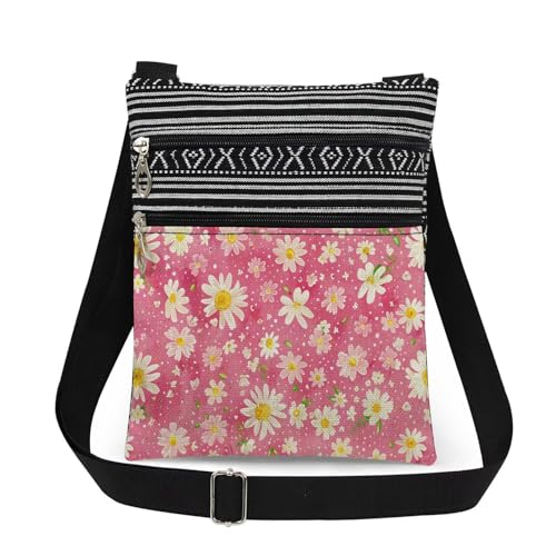 Daisy Print Women Crossbody Bag Floral Print Messenger Bag Adjustable Shoulder Strap for Floral Lover Birthday Gift Mother's Day​​ Present​​ for Women